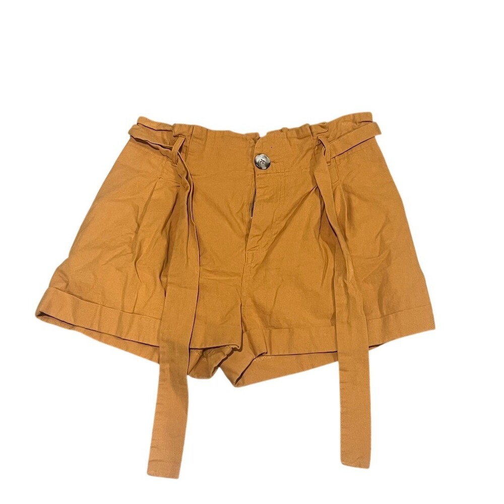 Good Luck Gem Womens Paperbag Waist Shorts Tie Belt Brown Size L